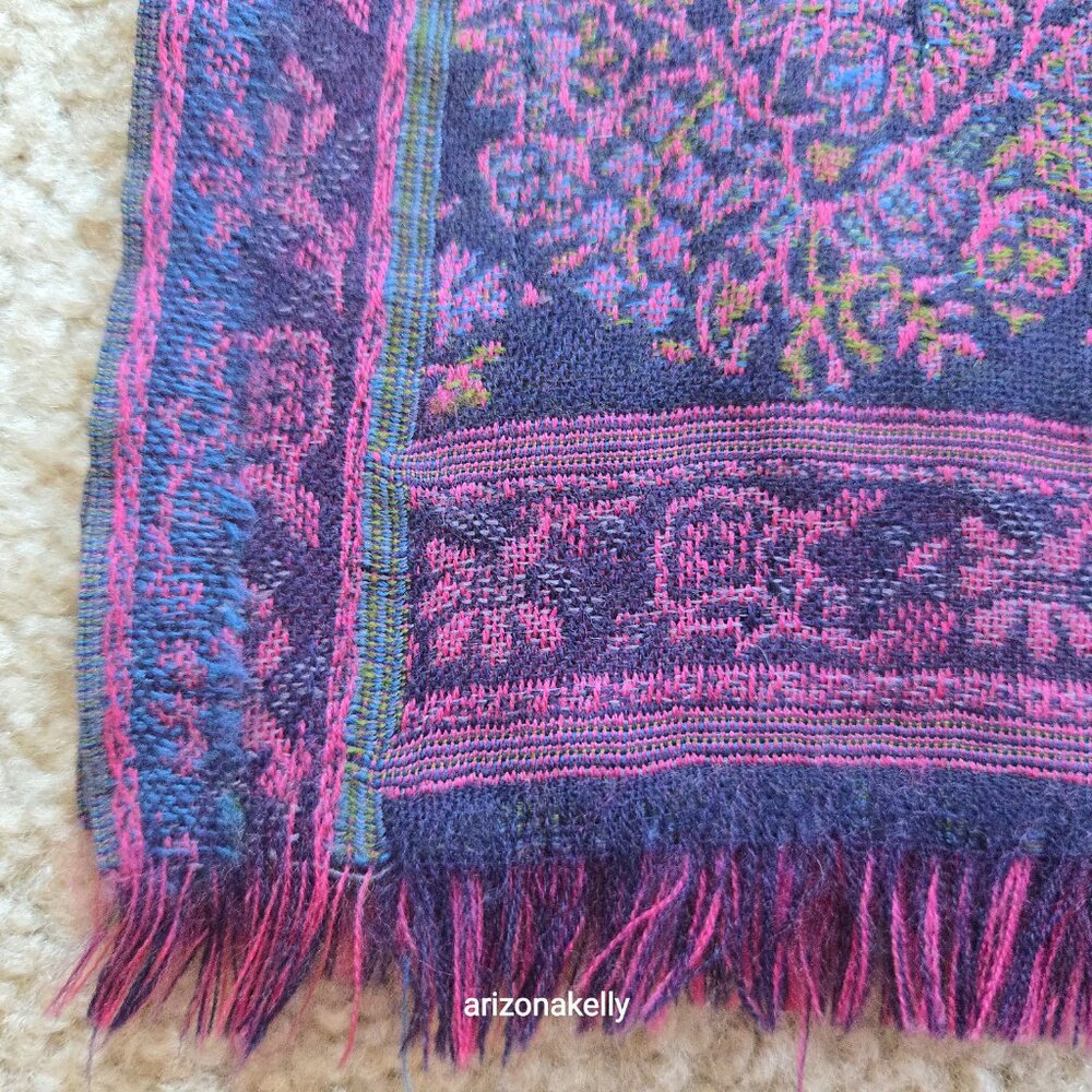 Petrusse Paris Wool Lightweight Purple Jacquard Embroidered Scarf - Picture 8 of 10